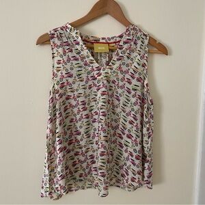 Floral Pink and Purple Sleeveless Relaxed Top